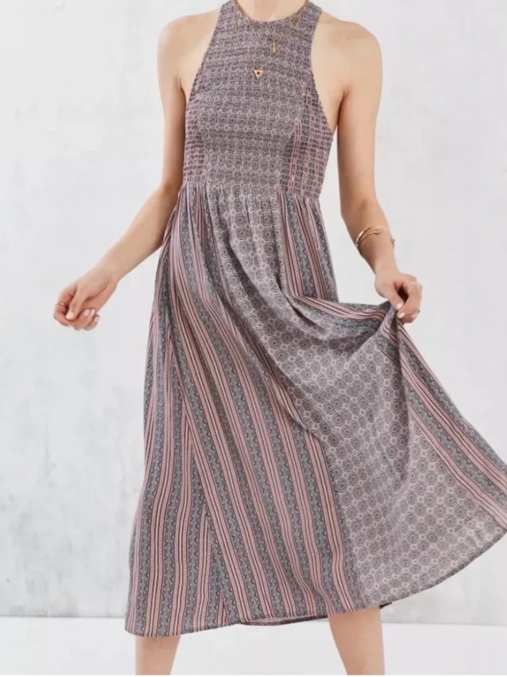 Kimchi Blue Urban Outfitters Smocked High Neck Maxi Dress XS